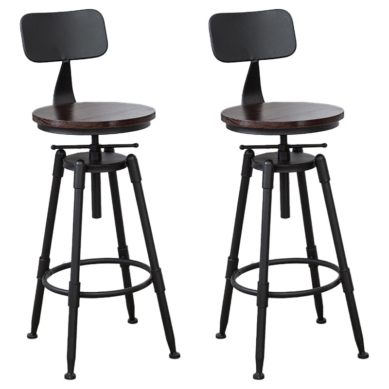 Industrial Bar and Counter Stool Adjustable Height Stool with 4 Black Legs Red Brown 2 Piece Set Low Back Clearhalo 'Bar Furniture' 'Bar Stools' 'bar_stools' 'furn' 'furn_bar_stools' 'Furniture' 'furniture_bar_stools' 'Kitchen & Dining Furniture' 5066855