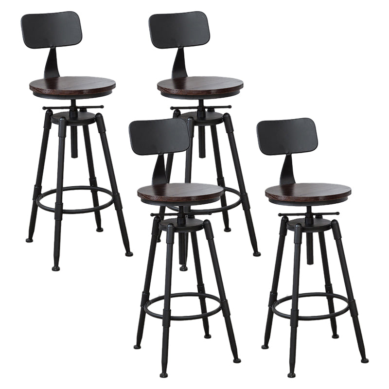 Industrial Bar and Counter Stool Adjustable Height Stool with 4 Black Legs Red Brown 4 Piece Set Low Back Clearhalo 'Bar Furniture' 'Bar Stools' 'bar_stools' 'furn' 'furn_bar_stools' 'Furniture' 'furniture_bar_stools' 'Kitchen & Dining Furniture' 5066856