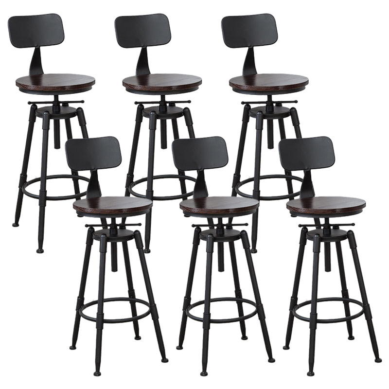 Industrial Bar and Counter Stool Adjustable Height Stool with 4 Black Legs Red Brown 6 Piece Set Low Back Clearhalo 'Bar Furniture' 'Bar Stools' 'bar_stools' 'furn' 'furn_bar_stools' 'Furniture' 'furniture_bar_stools' 'Kitchen & Dining Furniture' 5066857