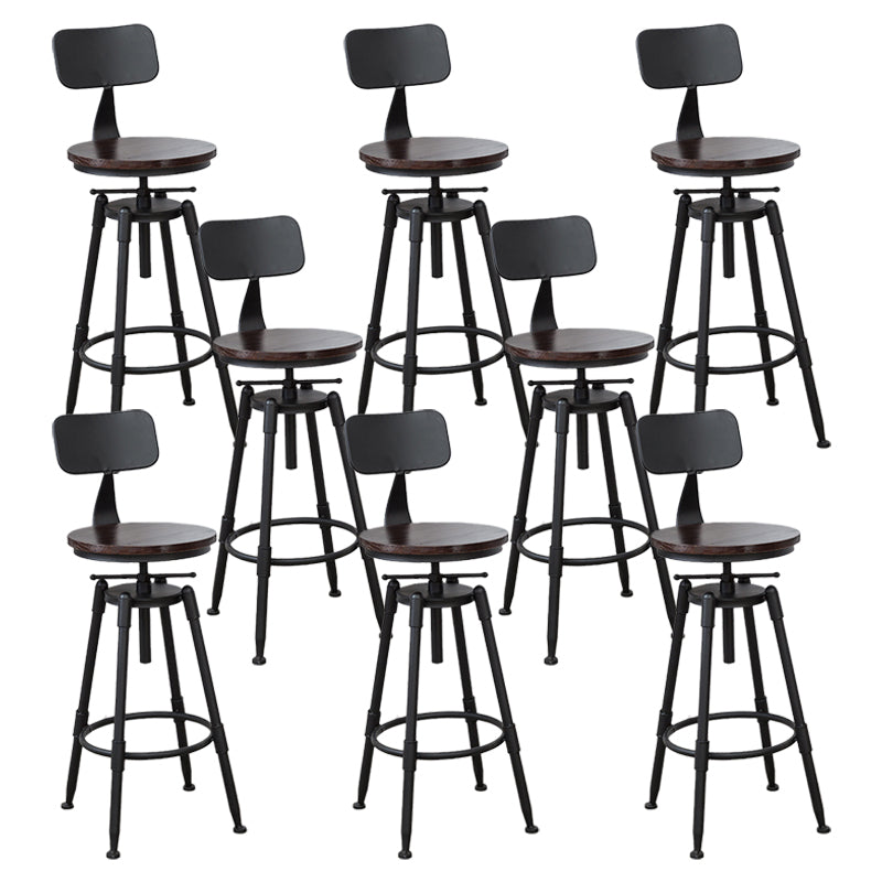 Industrial Bar and Counter Stool Adjustable Height Stool with 4 Black Legs Red Brown 8 Piece Set Low Back Clearhalo 'Bar Furniture' 'Bar Stools' 'bar_stools' 'furn' 'furn_bar_stools' 'Furniture' 'furniture_bar_stools' 'Kitchen & Dining Furniture' 5066858