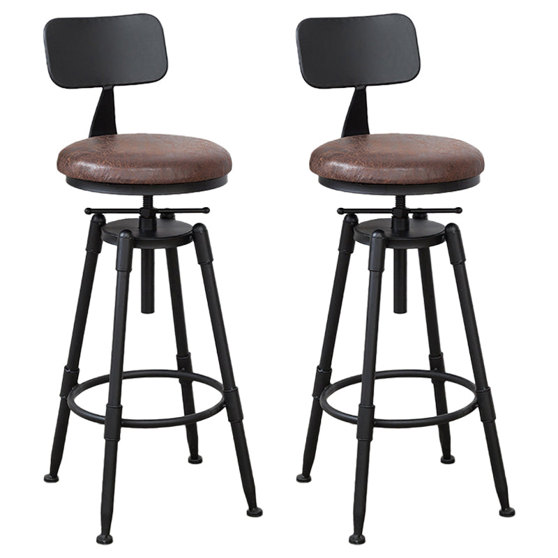 Industrial Bar and Counter Stool Adjustable Height Stool with 4 Black Legs Brown 2 Piece Set Low Back Clearhalo 'Bar Furniture' 'Bar Stools' 'bar_stools' 'furn' 'furn_bar_stools' 'Furniture' 'furniture_bar_stools' 'Kitchen & Dining Furniture' 5066859