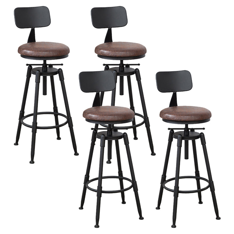 Industrial Bar and Counter Stool Adjustable Height Stool with 4 Black Legs Brown 4 Piece Set Low Back Clearhalo 'Bar Furniture' 'Bar Stools' 'bar_stools' 'furn' 'furn_bar_stools' 'Furniture' 'furniture_bar_stools' 'Kitchen & Dining Furniture' 5066860