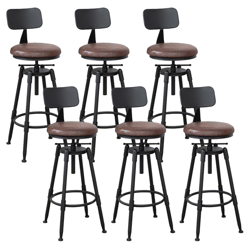 Industrial Bar and Counter Stool Adjustable Height Stool with 4 Black Legs Brown 6 Piece Set Low Back Clearhalo 'Bar Furniture' 'Bar Stools' 'bar_stools' 'furn' 'furn_bar_stools' 'Furniture' 'furniture_bar_stools' 'Kitchen & Dining Furniture' 5066861