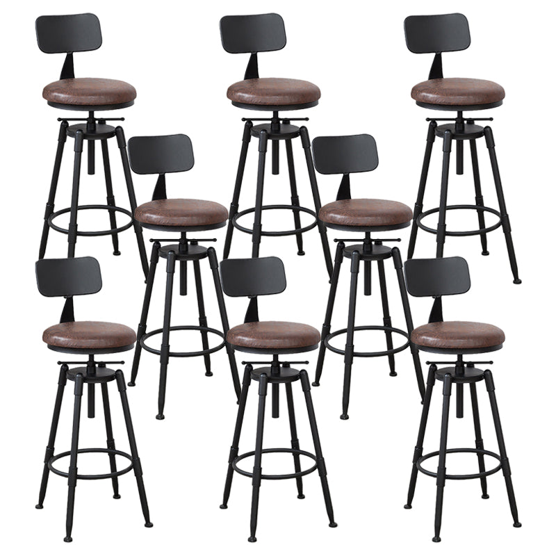 Industrial Bar and Counter Stool Adjustable Height Stool with 4 Black Legs Brown 8 Piece Set Low Back Clearhalo 'Bar Furniture' 'Bar Stools' 'bar_stools' 'furn' 'furn_bar_stools' 'Furniture' 'furniture_bar_stools' 'Kitchen & Dining Furniture' 5066862