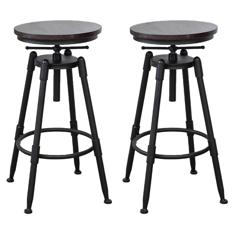 Industrial Bar and Counter Stool Adjustable Height Stool with 4 Black Legs Red Brown 2 Piece Set Backless Clearhalo 'Bar Furniture' 'Bar Stools' 'bar_stools' 'furn' 'furn_bar_stools' 'Furniture' 'furniture_bar_stools' 'Kitchen & Dining Furniture' 5066863
