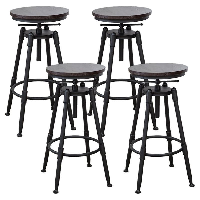 Industrial Bar and Counter Stool Adjustable Height Stool with 4 Black Legs Red Brown 4 Piece Set Backless Clearhalo 'Bar Furniture' 'Bar Stools' 'bar_stools' 'furn' 'furn_bar_stools' 'Furniture' 'furniture_bar_stools' 'Kitchen & Dining Furniture' 5066864