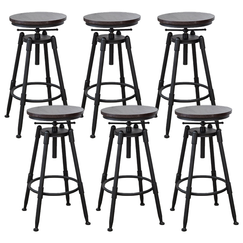 Industrial Bar and Counter Stool Adjustable Height Stool with 4 Black Legs Red Brown 6 Piece Set Backless Clearhalo 'Bar Furniture' 'Bar Stools' 'bar_stools' 'furn' 'furn_bar_stools' 'Furniture' 'furniture_bar_stools' 'Kitchen & Dining Furniture' 5066865