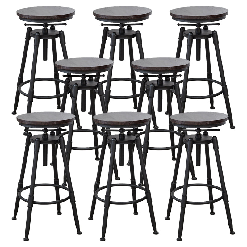 Industrial Bar and Counter Stool Adjustable Height Stool with 4 Black Legs Red Brown 8 Piece Set Backless Clearhalo 'Bar Furniture' 'Bar Stools' 'bar_stools' 'furn' 'furn_bar_stools' 'Furniture' 'furniture_bar_stools' 'Kitchen & Dining Furniture' 5066866