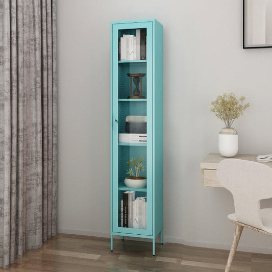 Scandinavian Standard Bookcase Metal Closed Back Bookshelf with Door Clearhalo 'Bookcases' 'furn' 'furn_bookcases' 'Furniture' 'furniture_bookcases' 'Office Furniture' 5066908