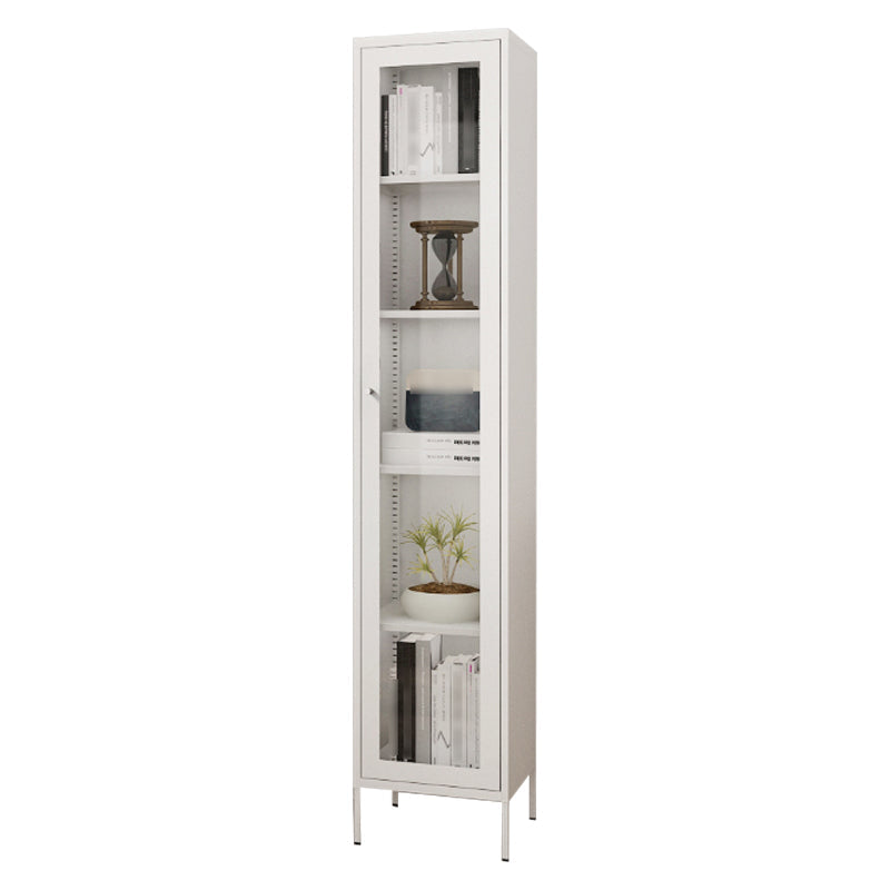 Scandinavian Standard Bookcase Metal Closed Back Bookshelf with Door 14"L x 12"W x 71"H White Clearhalo 'Bookcases' 'furn' 'furn_bookcases' 'Furniture' 'furniture_bookcases' 'Office Furniture' 5066909