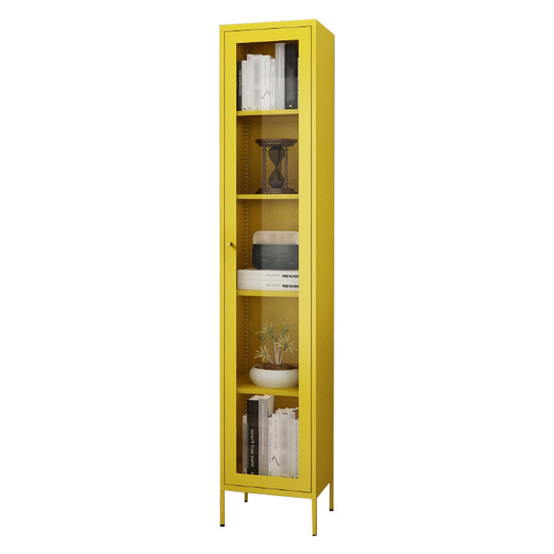 Scandinavian Standard Bookcase Metal Closed Back Bookshelf with Door 14"L x 12"W x 71"H Yellow Clearhalo 'Bookcases' 'furn' 'furn_bookcases' 'Furniture' 'furniture_bookcases' 'Office Furniture' 5066911