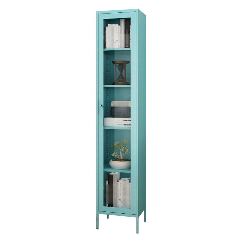Scandinavian Standard Bookcase Metal Closed Back Bookshelf with Door 14"L x 12"W x 71"H Blue Clearhalo 'Bookcases' 'furn' 'furn_bookcases' 'Furniture' 'furniture_bookcases' 'Office Furniture' 5066914