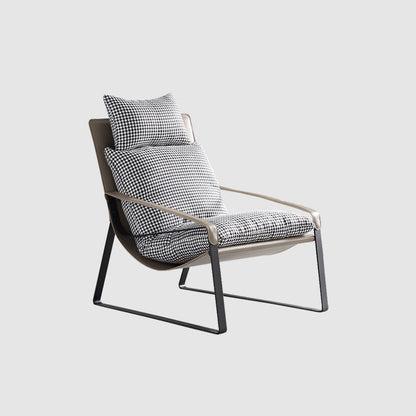 Solid Color Armchair With headrest, Modern Iron Frame Lounge Chair Gray Houndstooth Cotton Blend Clearhalo 'Accent Chairs' 'accent_chairs' 'Chairs & Seating' 'furn' 'furn_accent_chairs' 'Furniture' 'furniture_accent_chairs' 'Living Room Furniture' 5072196