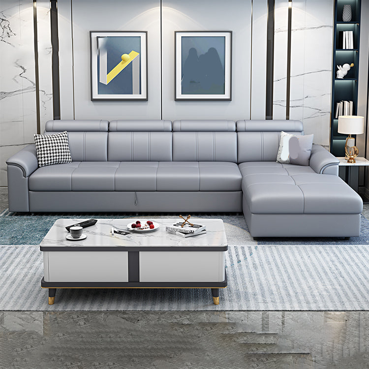 113.39" W x 64.96" D x 35.43" H Sleeper Sofa & Chaise Faux Leather Sewn Pillow Back Sofa Clearhalo 'furn' 'furn_sectionals' 'Furniture' 'furniture_sectionals' 'Living Room Furniture' 'Sectionals' 5072230