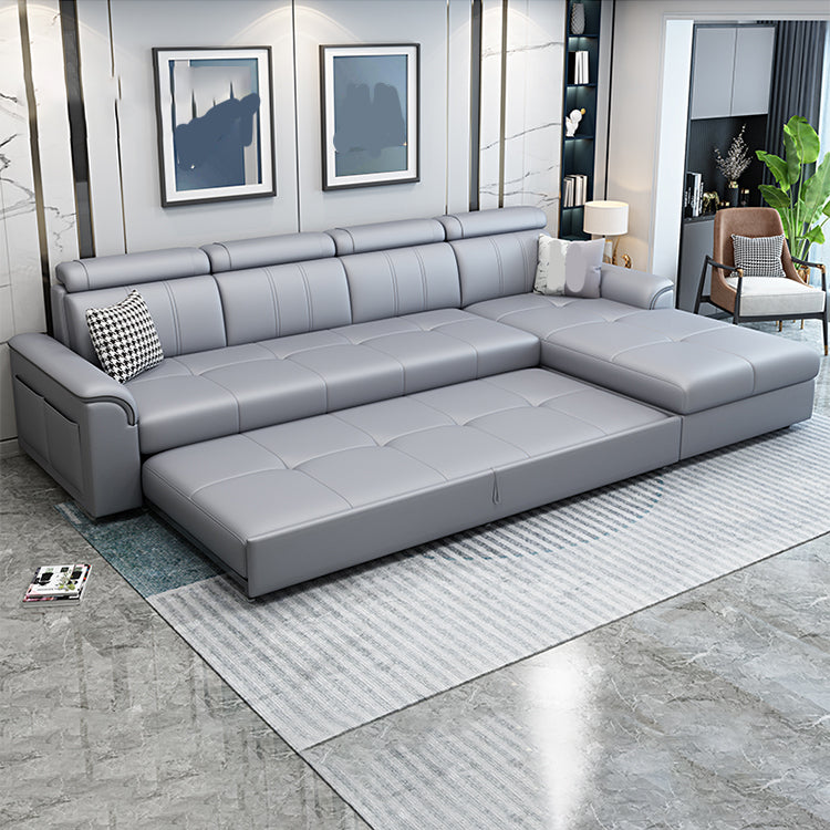 113.39" W x 64.96" D x 35.43" H Sleeper Sofa & Chaise Faux Leather Sewn Pillow Back Sofa Clearhalo 'furn' 'furn_sectionals' 'Furniture' 'furniture_sectionals' 'Living Room Furniture' 'Sectionals' 5072236