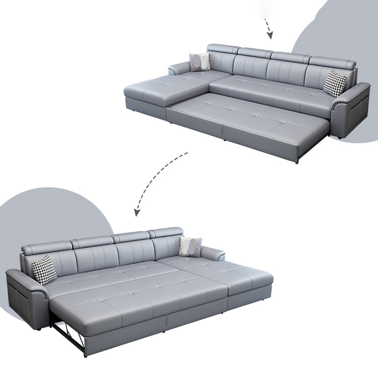 113.39" W x 64.96" D x 35.43" H Sleeper Sofa & Chaise Faux Leather Sewn Pillow Back Sofa Clearhalo 'furn' 'furn_sectionals' 'Furniture' 'furniture_sectionals' 'Living Room Furniture' 'Sectionals' 5072241