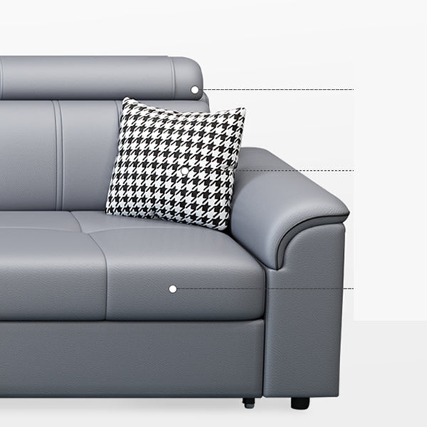 113.39" W x 64.96" D x 35.43" H Sleeper Sofa & Chaise Faux Leather Sewn Pillow Back Sofa Clearhalo 'furn' 'furn_sectionals' 'Furniture' 'furniture_sectionals' 'Living Room Furniture' 'Sectionals' 5072243