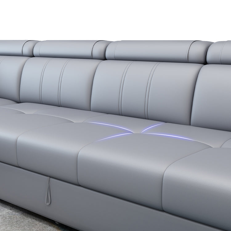 113.39" W x 64.96" D x 35.43" H Sleeper Sofa & Chaise Faux Leather Sewn Pillow Back Sofa Clearhalo 'furn' 'furn_sectionals' 'Furniture' 'furniture_sectionals' 'Living Room Furniture' 'Sectionals' 5072247