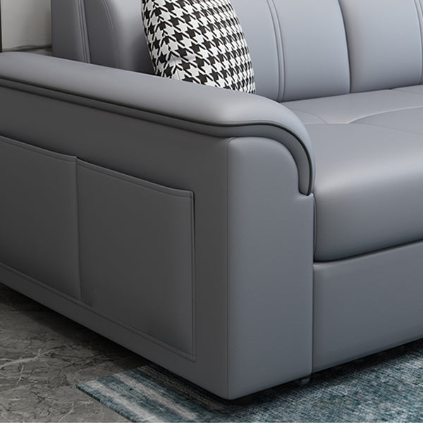 113.39" W x 64.96" D x 35.43" H Sleeper Sofa & Chaise Faux Leather Sewn Pillow Back Sofa Clearhalo 'furn' 'furn_sectionals' 'Furniture' 'furniture_sectionals' 'Living Room Furniture' 'Sectionals' 5072249