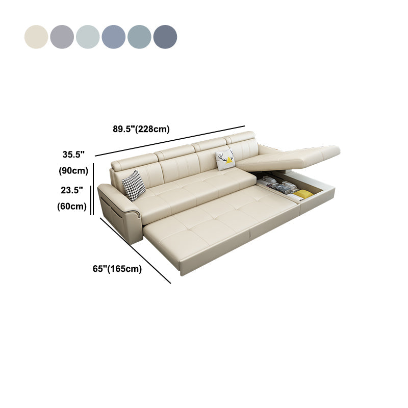 113.39" W x 64.96" D x 35.43" H Sleeper Sofa & Chaise Faux Leather Sewn Pillow Back Sofa Clearhalo 'furn' 'furn_sectionals' 'Furniture' 'furniture_sectionals' 'Living Room Furniture' 'Sectionals' 5072251