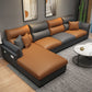 Faux Leather Sectional with Four Pillows Back Flared Arm Sofa Orange-Gray Left Clearhalo 'furn' 'furn_sectionals' 'Furniture' 'furniture_sectionals' 'Living Room Furniture' 'Sectionals' 5072254