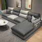 Faux Leather Sectional with Four Pillows Back Flared Arm Sofa Gray-White Right Clearhalo 'furn' 'furn_sectionals' 'Furniture' 'furniture_sectionals' 'Living Room Furniture' 'Sectionals' 5072257
