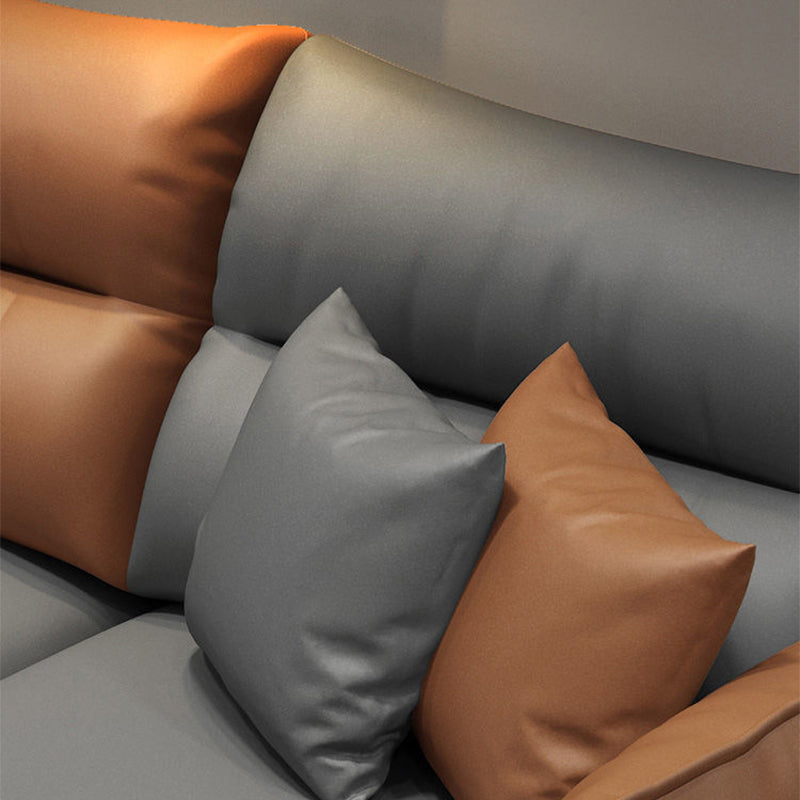 Faux Leather Sectional with Four Pillows Back Flared Arm Sofa Clearhalo 'furn' 'furn_sectionals' 'Furniture' 'furniture_sectionals' 'Living Room Furniture' 'Sectionals' 5072262