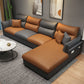 Faux Leather Sectional with Four Pillows Back Flared Arm Sofa Orange-Gray Right Clearhalo 'furn' 'furn_sectionals' 'Furniture' 'furniture_sectionals' 'Living Room Furniture' 'Sectionals' 5072265