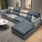 Faux Leather Sectional with Four Pillows Back Flared Arm Sofa Dark Blue-Gray Right Clearhalo 'furn' 'furn_sectionals' 'Furniture' 'furniture_sectionals' 'Living Room Furniture' 'Sectionals' 5072266