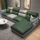 Faux Leather Sectional with Four Pillows Back Flared Arm Sofa Gray-Green Right Clearhalo 'furn' 'furn_sectionals' 'Furniture' 'furniture_sectionals' 'Living Room Furniture' 'Sectionals' 5072267