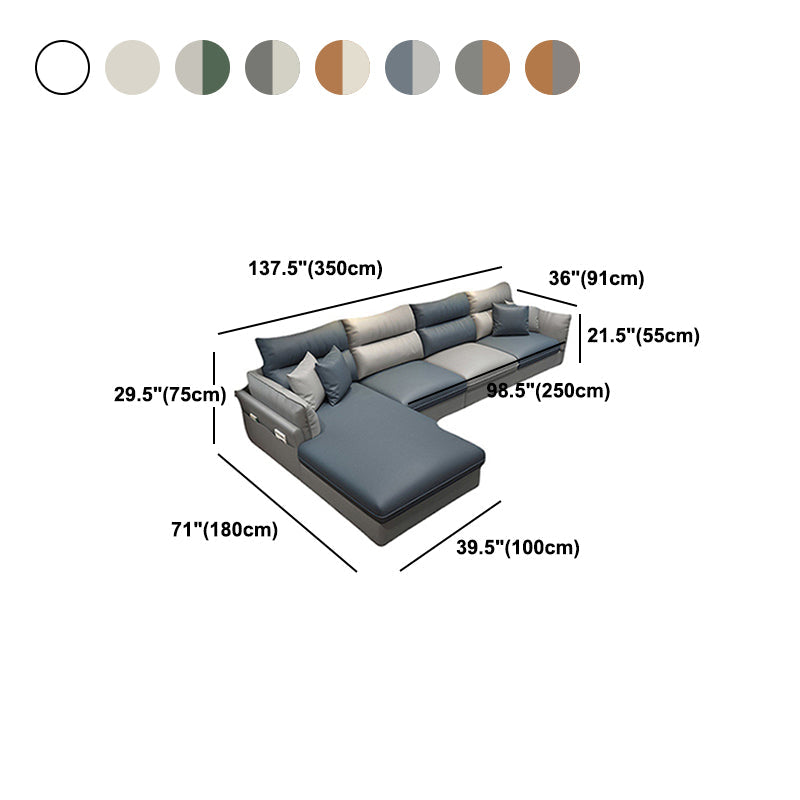 Faux Leather Sectional with Four Pillows Back Flared Arm Sofa Clearhalo 'furn' 'furn_sectionals' 'Furniture' 'furniture_sectionals' 'Living Room Furniture' 'Sectionals' 5072271