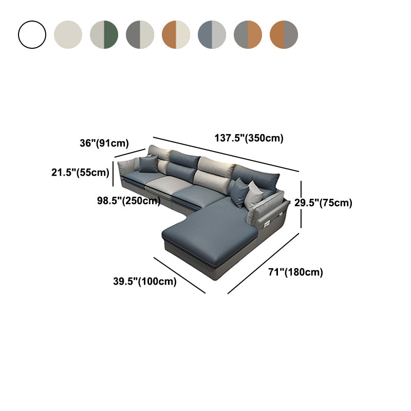 Faux Leather Sectional with Four Pillows Back Flared Arm Sofa Clearhalo 'furn' 'furn_sectionals' 'Furniture' 'furniture_sectionals' 'Living Room Furniture' 'Sectionals' 5072272