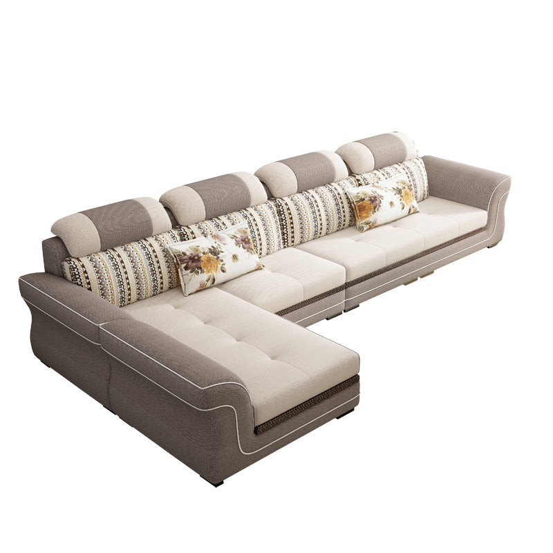 Flared Arms 4-Seater Sectional with Pillow Back Cushions for Apartment Clearhalo 'furn' 'furn_sectionals' 'Furniture' 'furniture_sectionals' 'Living Room Furniture' 'Sectionals' 5072277