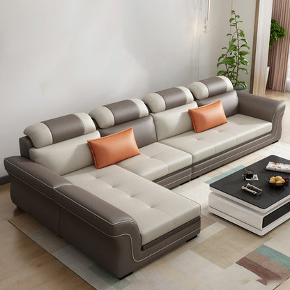 Flared Arms 4-Seater Sectional with Pillow Back Cushions for Apartment Coffee-White Clearhalo 'furn' 'furn_sectionals' 'Furniture' 'furniture_sectionals' 'Living Room Furniture' 'Sectionals' 5072278