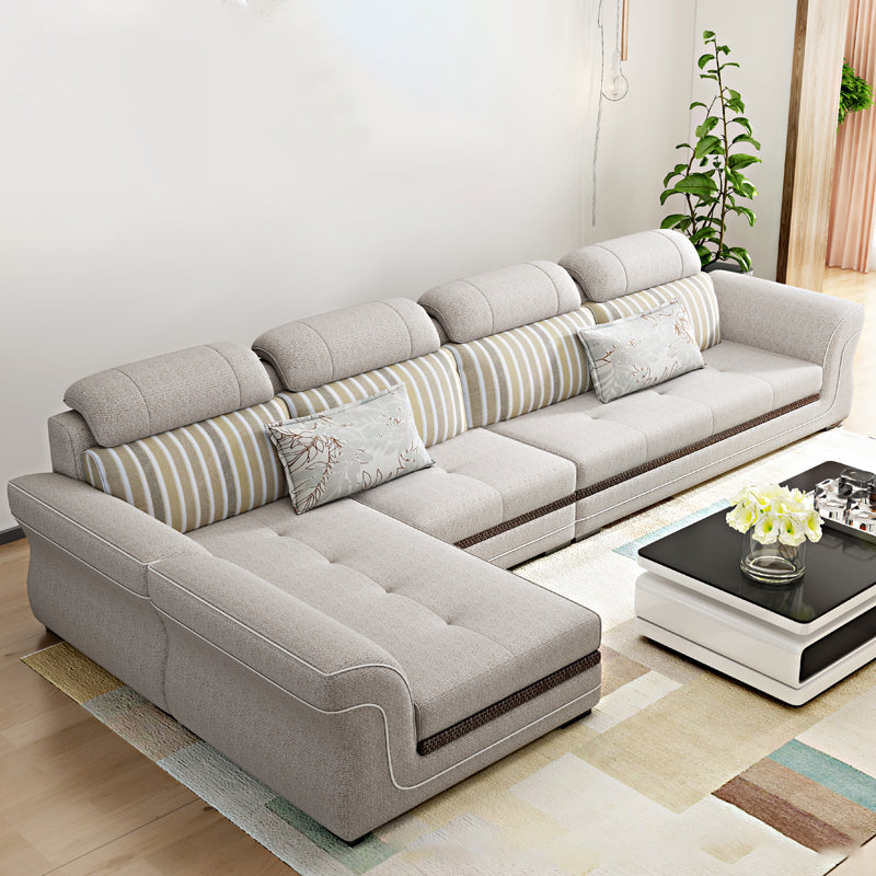 Flared Arms 4-Seater Sectional with Pillow Back Cushions for Apartment Off-White Clearhalo 'furn' 'furn_sectionals' 'Furniture' 'furniture_sectionals' 'Living Room Furniture' 'Sectionals' 5072280