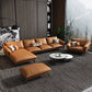 Orange Sponge Padded Leather Sofa with Pillow Back and Flared Armrest Sectional Clearhalo 'furn' 'furn_sectionals' 'Furniture' 'furniture_sectionals' 'Living Room Furniture' 'Sectionals' 5072301