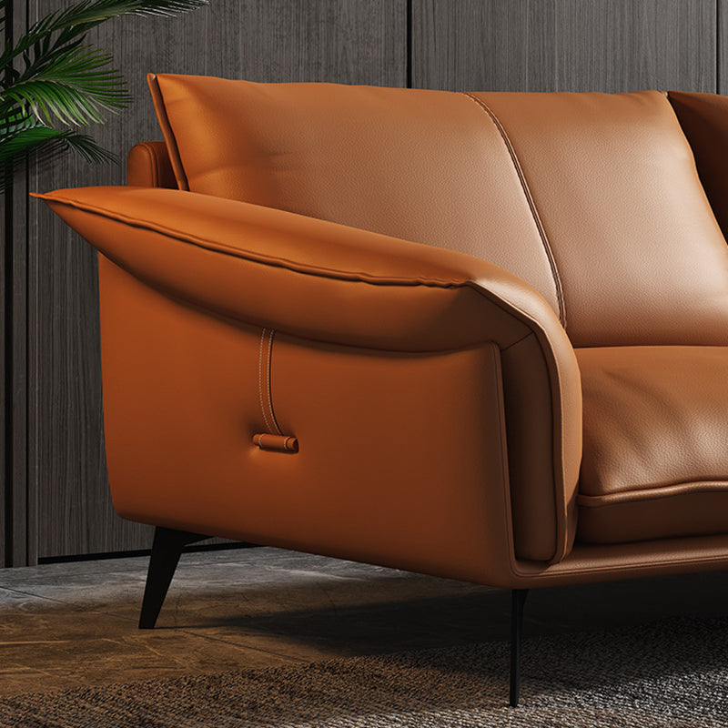 Orange Sponge Padded Leather Sofa with Pillow Back and Flared Armrest Sectional Clearhalo 'furn' 'furn_sectionals' 'Furniture' 'furniture_sectionals' 'Living Room Furniture' 'Sectionals' 5072305
