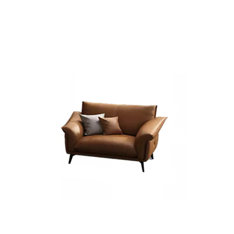 Orange Sponge Padded Leather Sofa with Pillow Back and Flared Armrest Sectional 44"L x 37"W x 32"H Horizontal Clearhalo 'furn' 'furn_sectionals' 'Furniture' 'furniture_sectionals' 'Living Room Furniture' 'Sectionals' 5072310