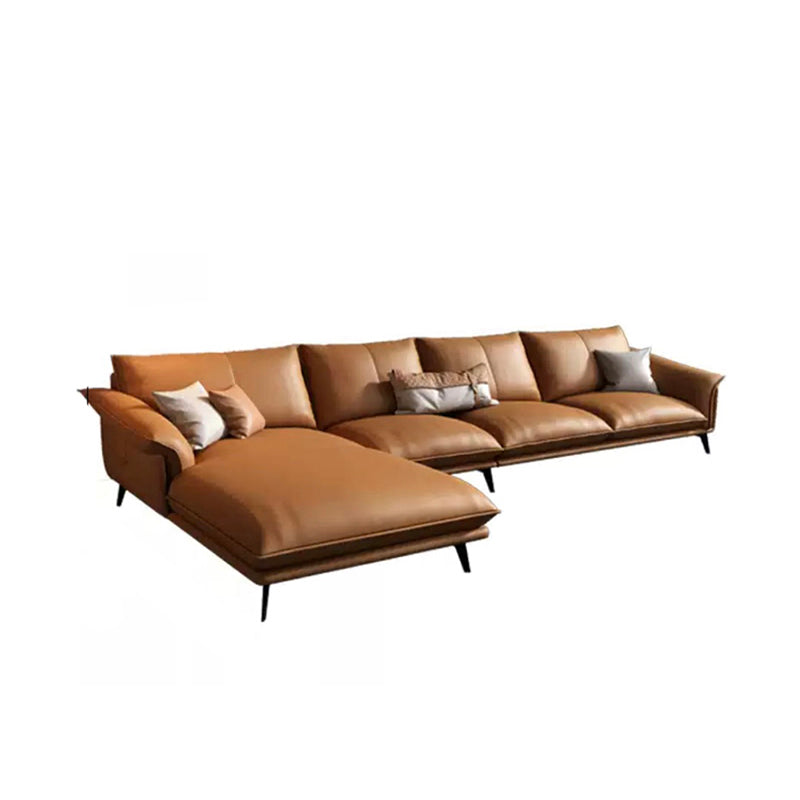 Orange Sponge Padded Leather Sofa with Pillow Back and Flared Armrest Sectional Clearhalo 'furn' 'furn_sectionals' 'Furniture' 'furniture_sectionals' 'Living Room Furniture' 'Sectionals' 5072311