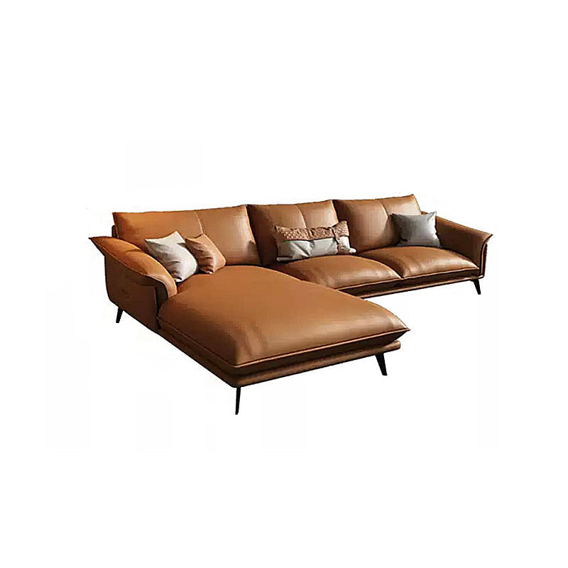 Orange Sponge Padded Leather Sofa with Pillow Back and Flared Armrest Sectional 104"L x 70"W x 32"H Left Clearhalo 'furn' 'furn_sectionals' 'Furniture' 'furniture_sectionals' 'Living Room Furniture' 'Sectionals' 5072312