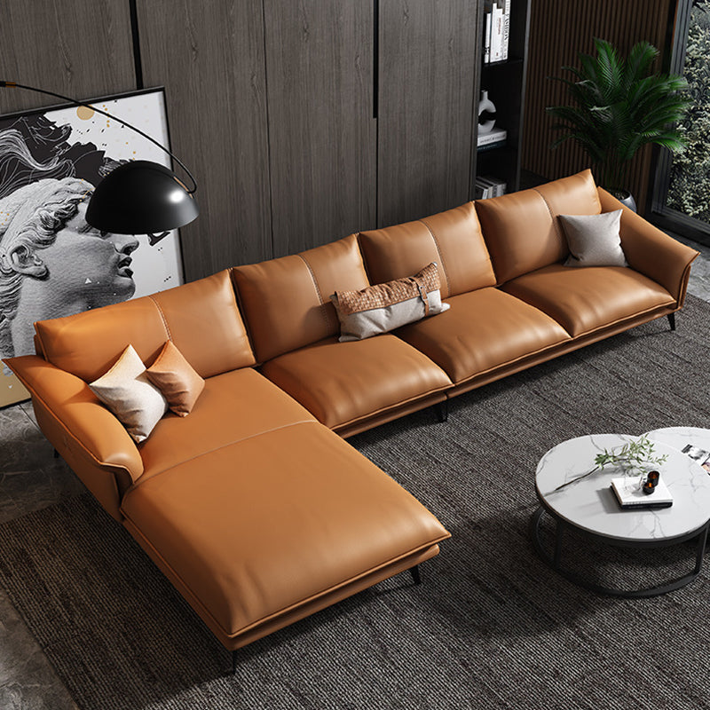 Orange Sponge Padded Leather Sofa with Pillow Back and Flared Armrest Sectional Clearhalo 'furn' 'furn_sectionals' 'Furniture' 'furniture_sectionals' 'Living Room Furniture' 'Sectionals' 5072313