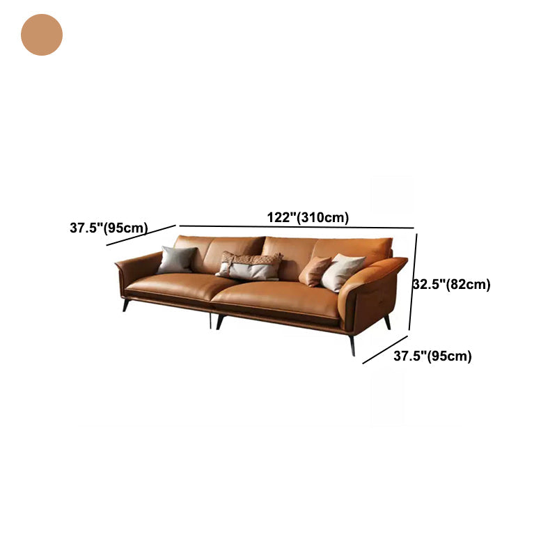Orange Sponge Padded Leather Sofa with Pillow Back and Flared Armrest Sectional Clearhalo 'furn' 'furn_sectionals' 'Furniture' 'furniture_sectionals' 'Living Room Furniture' 'Sectionals' 5072314