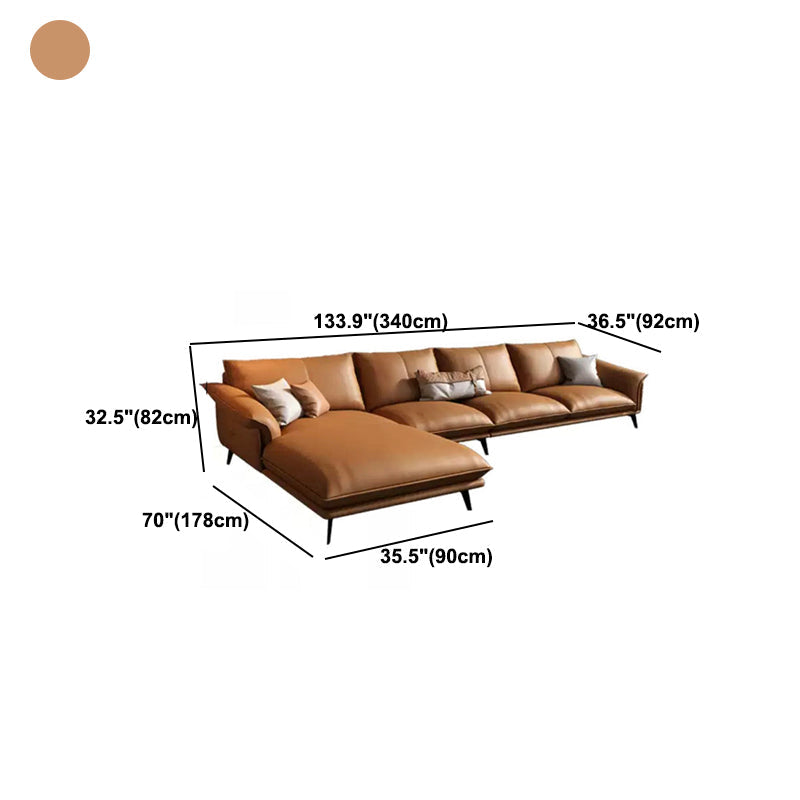 Orange Sponge Padded Leather Sofa with Pillow Back and Flared Armrest Sectional Clearhalo 'furn' 'furn_sectionals' 'Furniture' 'furniture_sectionals' 'Living Room Furniture' 'Sectionals' 5072320