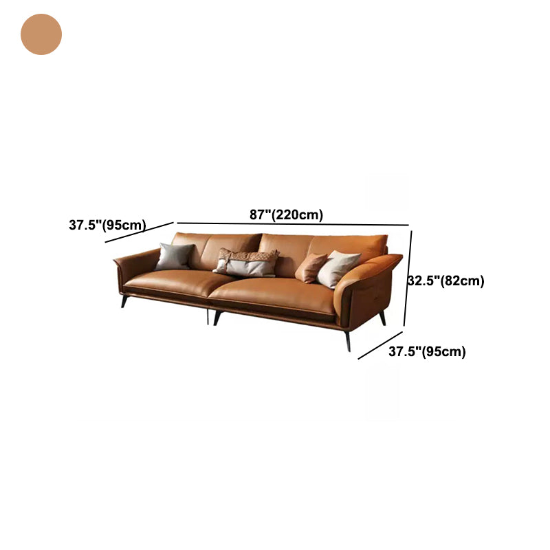 Orange Sponge Padded Leather Sofa with Pillow Back and Flared Armrest Sectional Clearhalo 'furn' 'furn_sectionals' 'Furniture' 'furniture_sectionals' 'Living Room Furniture' 'Sectionals' 5072324