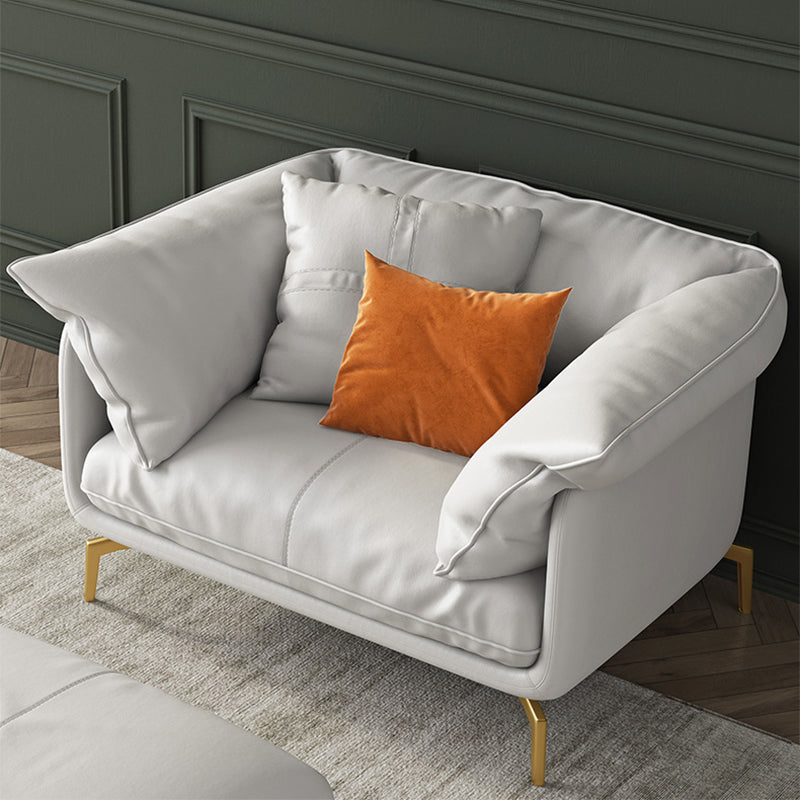 White Sectional Feather Padded Leather Sofa with Pillow Back 45"L x 39"W x 33"H Horizontal Clearhalo 'furn' 'furn_sectionals' 'Furniture' 'furniture_sectionals' 'Living Room Furniture' 'Sectionals' 5072353