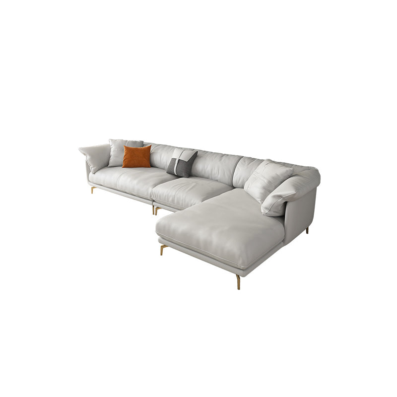 White Sectional Feather Padded Leather Sofa with Pillow Back 136"L x 72"W x 33"H Right Clearhalo 'furn' 'furn_sectionals' 'Furniture' 'furniture_sectionals' 'Living Room Furniture' 'Sectionals' 5072354
