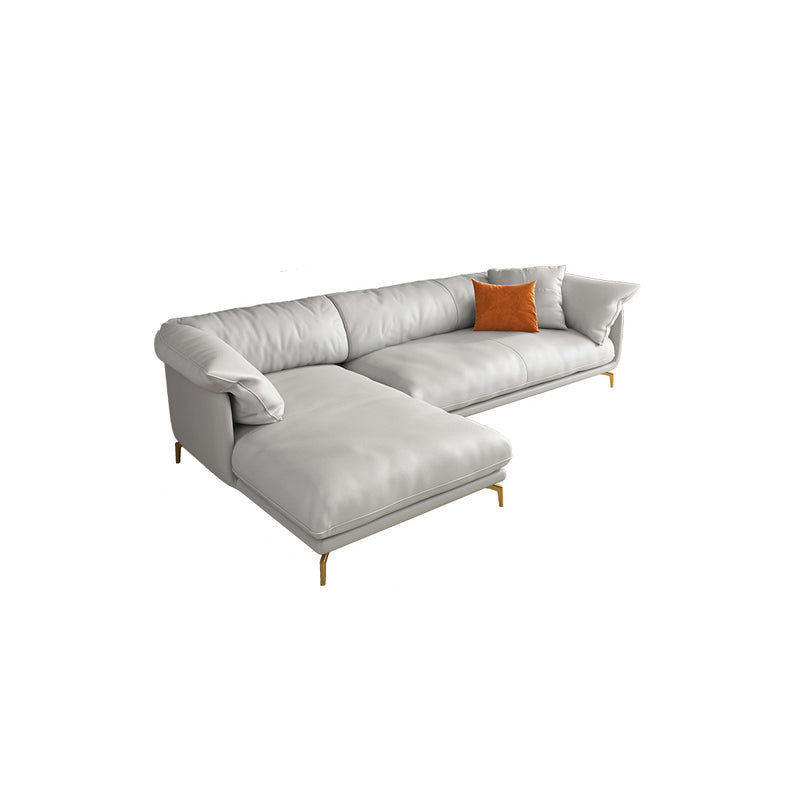 White Sectional Feather Padded Leather Sofa with Pillow Back 107"L x 72"W x 33"H Left Clearhalo 'furn' 'furn_sectionals' 'Furniture' 'furniture_sectionals' 'Living Room Furniture' 'Sectionals' 5072356
