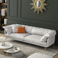White Sectional Feather Padded Leather Sofa with Pillow Back 86"L x 39"W x 33"H Horizontal Clearhalo 'furn' 'furn_sectionals' 'Furniture' 'furniture_sectionals' 'Living Room Furniture' 'Sectionals' 5072357