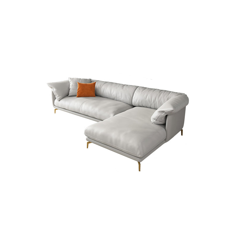 White Sectional Feather Padded Leather Sofa with Pillow Back 107"L x 72"W x 33"H Right Clearhalo 'furn' 'furn_sectionals' 'Furniture' 'furniture_sectionals' 'Living Room Furniture' 'Sectionals' 5072358