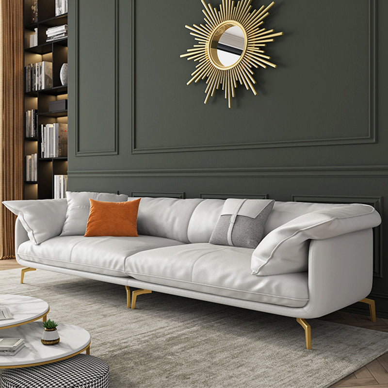 White Sectional Feather Padded Leather Sofa with Pillow Back 109.5"L x 39"W x 33"H Horizontal Clearhalo 'furn' 'furn_sectionals' 'Furniture' 'furniture_sectionals' 'Living Room Furniture' 'Sectionals' 5072359